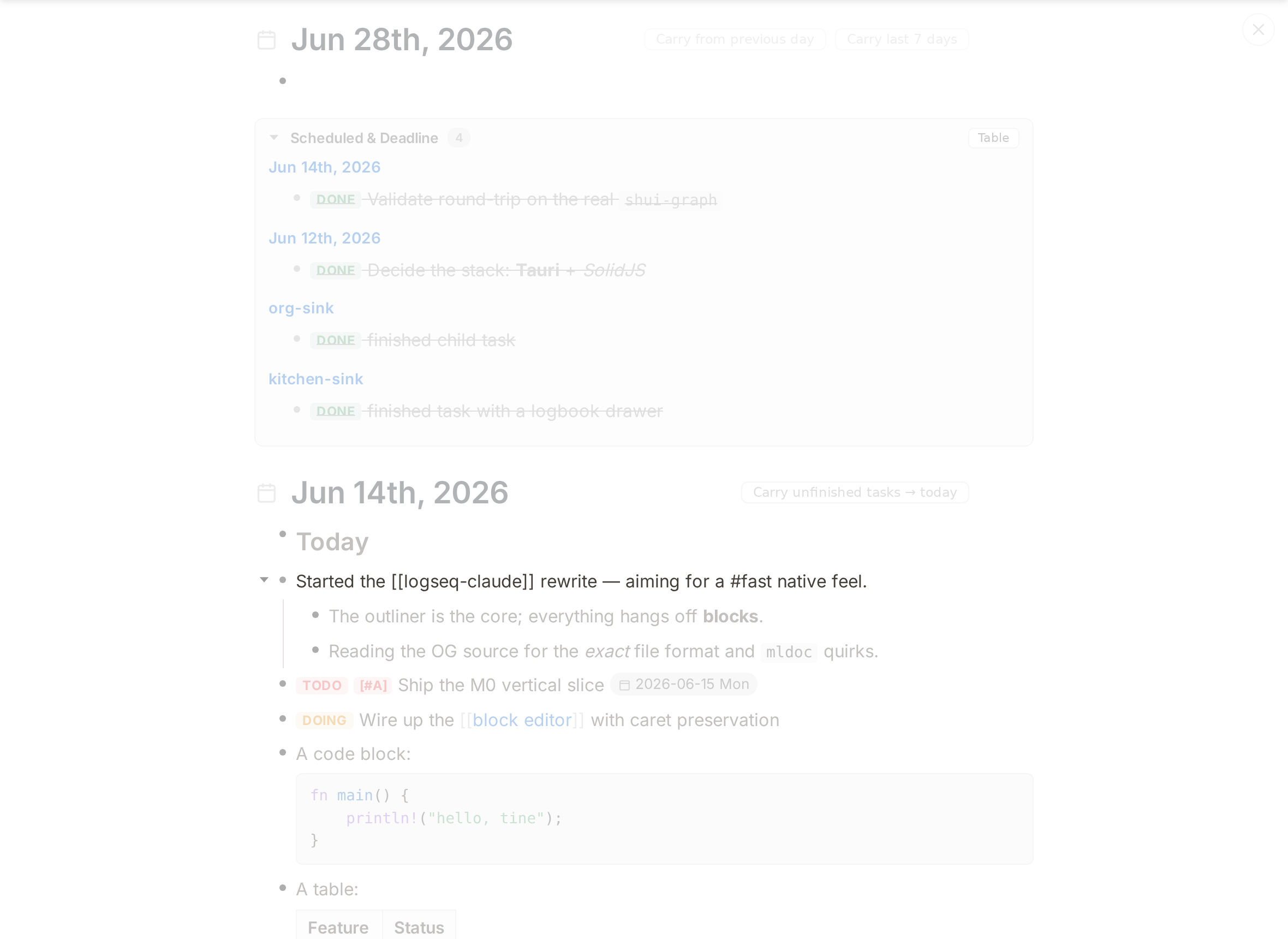 Focus mode with inactive blocks dimmed